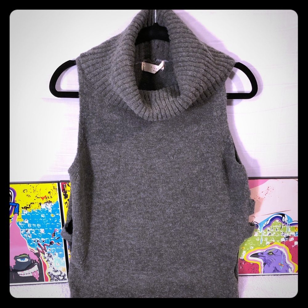 Sleeveless Wool Sweater Cut Out Sides Dress 29in